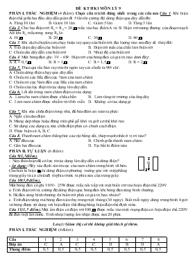 Đề kiểm tra học kì 1 môn lý 9